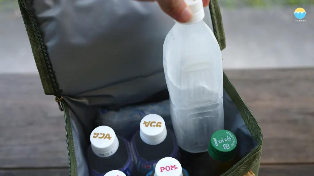 ソフトクーラーボックス（クーラーバッグ）水を入れ冷凍したペットボトルを保冷効果UP！
