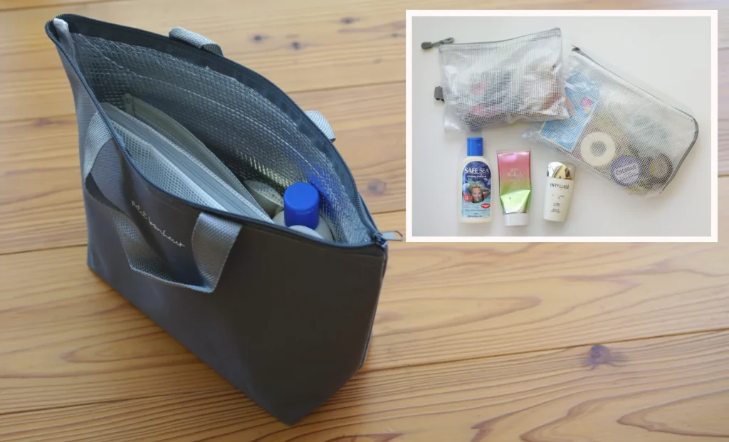 バッグ活用術（サーフメンテ・小物類、日焼け止め等の整理）