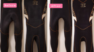 ウェットスーツのワックスの落とし方・洗い方「ビフォー・アフター」全体の比較